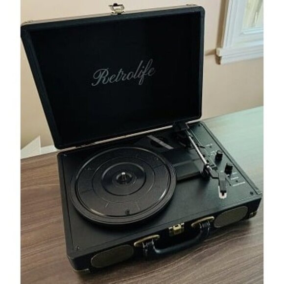 New Record Player 3-Speed Bluetooth Suitcase Portable Belt-Driven Record Player - Picture 3 of 4